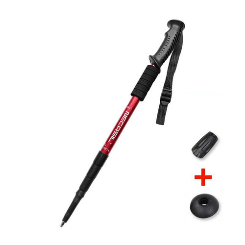 NECASIL G103 Aluminum Alloy Climbing Walking Stick 4 Sections Telescopic Folding Alpenstock Hiking Pole - Red - 1