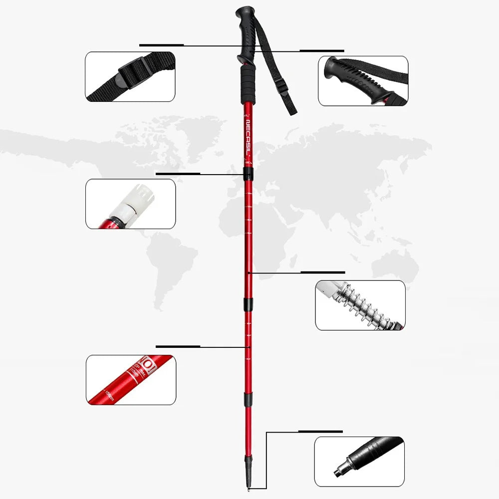 NECASIL G103 Aluminum Alloy Climbing Walking Stick 4 Sections Telescopic Folding Alpenstock Hiking Pole - Red - 2