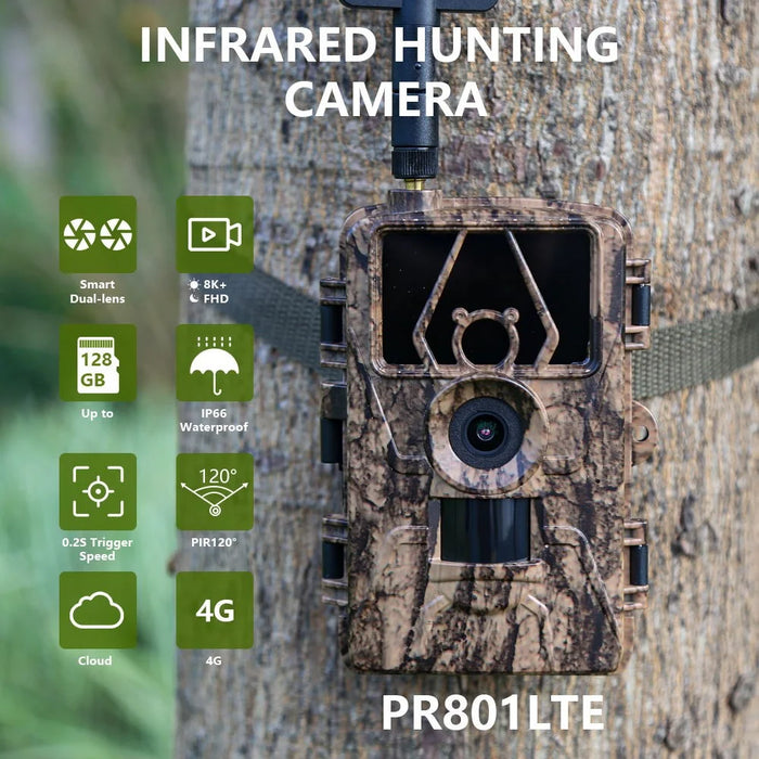 PR801LTE 4G LTE Trail Camera IP66 Waterproof 8K 60MP Wildlife Hunting Camera with Night Vision PIR Motion Detection - EU Version - 6