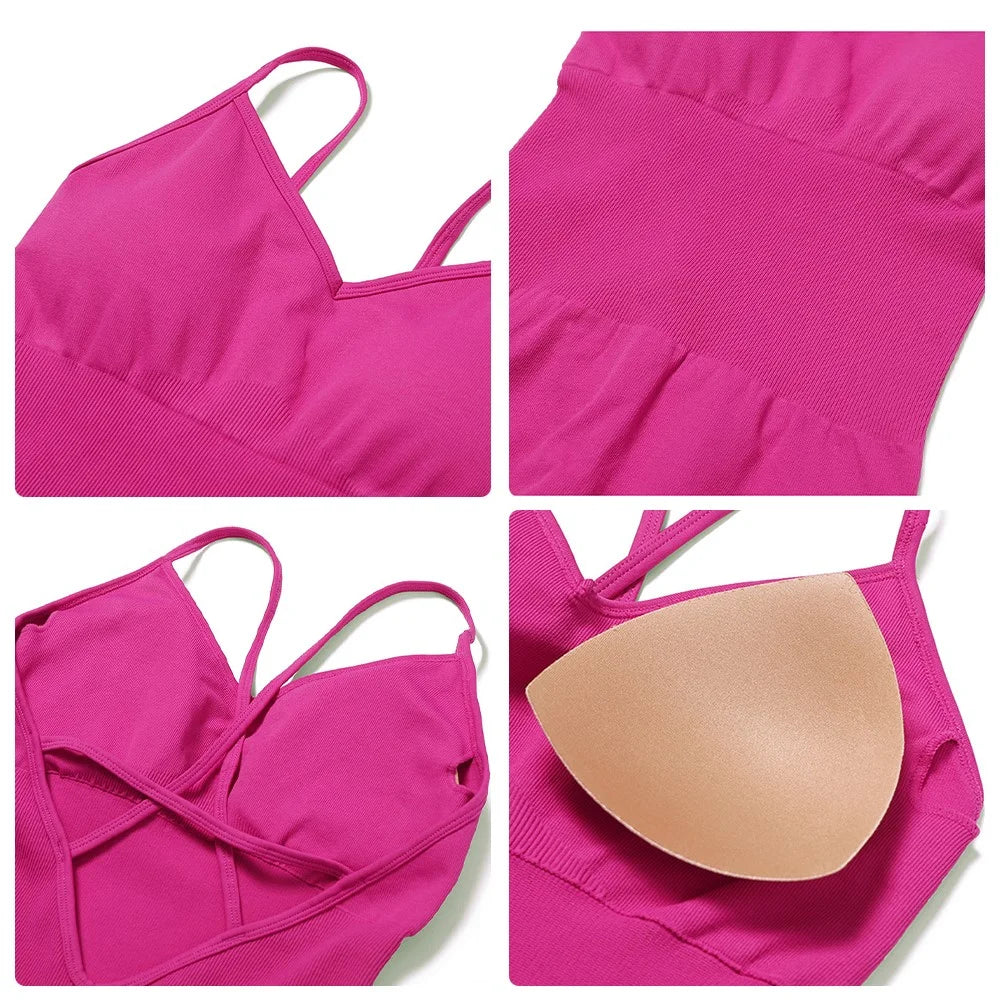 7498 Solid Color Slim Fit Yoga Fitness Jumpsuit Highly Elastic Sleeveless Women Jumpsuit - Rose S - 4