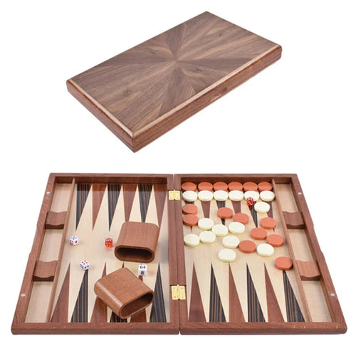 Wooden Backgammon Box Solid Wood Baccarat Chess Set Toy, 17-inch Board - 1