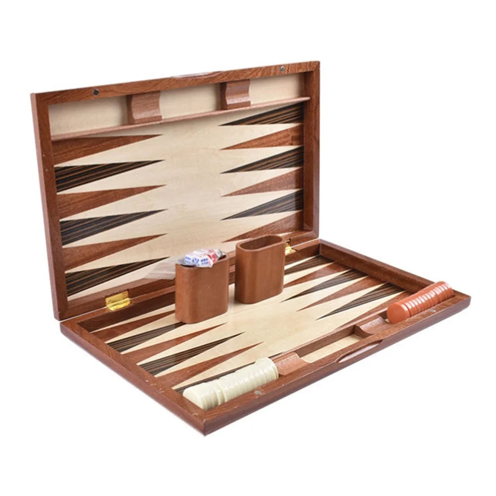 Wooden Backgammon Box Solid Wood Baccarat Chess Set Toy, 17-inch Board - 2
