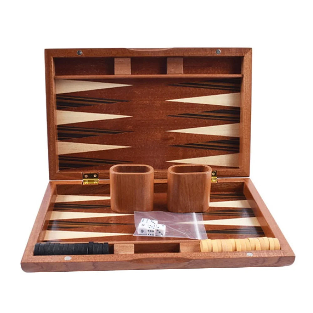 Wooden Backgammon Box Solid Wood Baccarat Chess Set Toy, 17-inch Board - 3