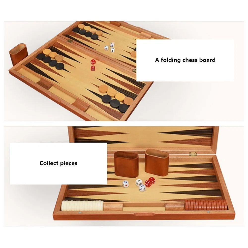 Wooden Backgammon Box Solid Wood Baccarat Chess Set Toy, 17-inch Board - 4