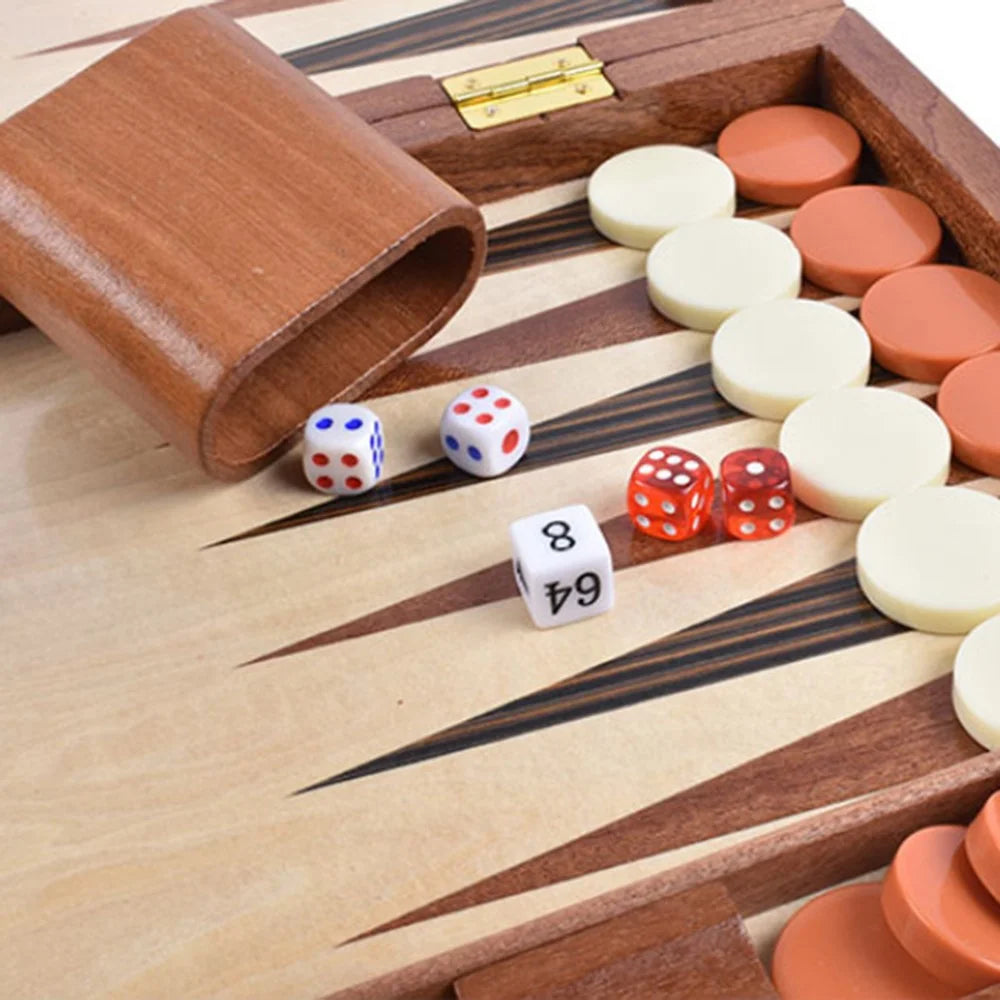 Wooden Backgammon Box Solid Wood Baccarat Chess Set Toy, 17-inch Board - 5