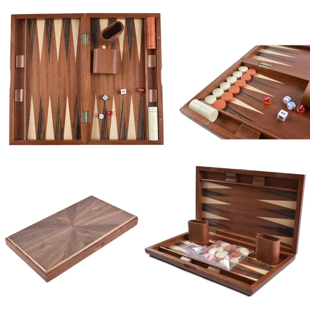 Wooden Backgammon Box Solid Wood Baccarat Chess Set Toy, 17-inch Board - 6