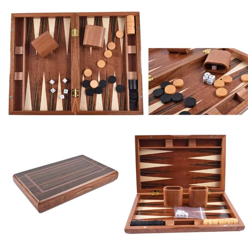 Wooden Backgammon Game Toy Solid Wood Baccarat Chess Set, 13-inch Board - 2