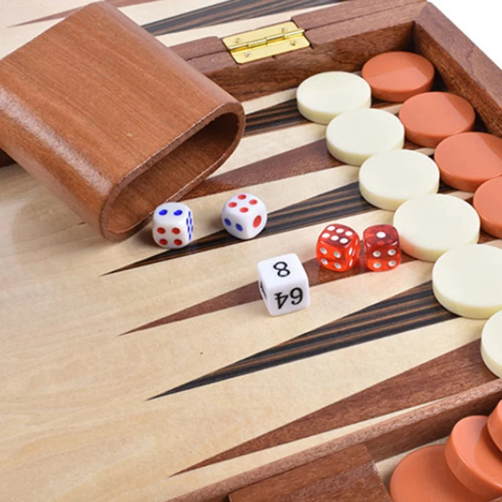 Wooden Backgammon Game Toy Solid Wood Baccarat Chess Set, 13-inch Board - 3