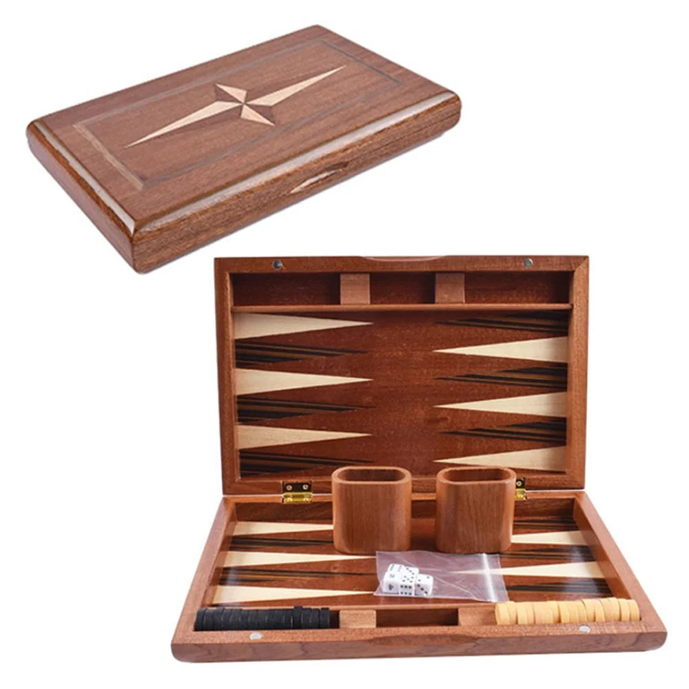 Wooden Backgammon Set with Folding Design - 11 Inch Classic Board Games - 1