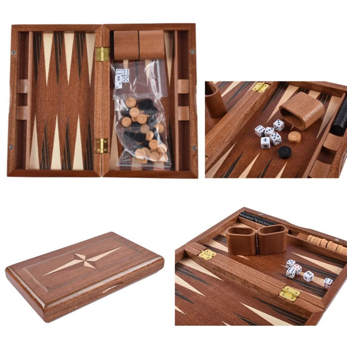 Wooden Backgammon Set with Folding Design - 11 Inch Classic Board Games - 2