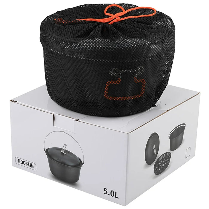 AOTU Camping 5L Steam Cooking Pot Foldable Handle Grip Cookware for Hiking Picnic (BPA-Free, No FDA) - 5