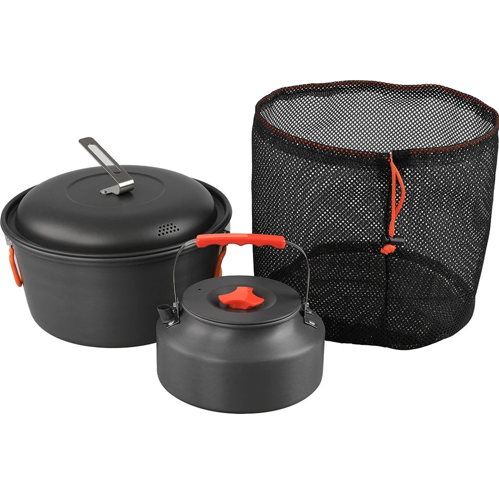 AOTU Aluminium Alloy Camping Cookware Set 1.6L Kettle + 5.0L Cooking Steam Pot (BPA-Free, No FDA) - 2