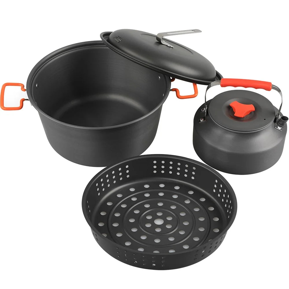 AOTU Aluminium Alloy Camping Cookware Set 1.6L Kettle + 5.0L Cooking Steam Pot (BPA-Free, No FDA) - 3