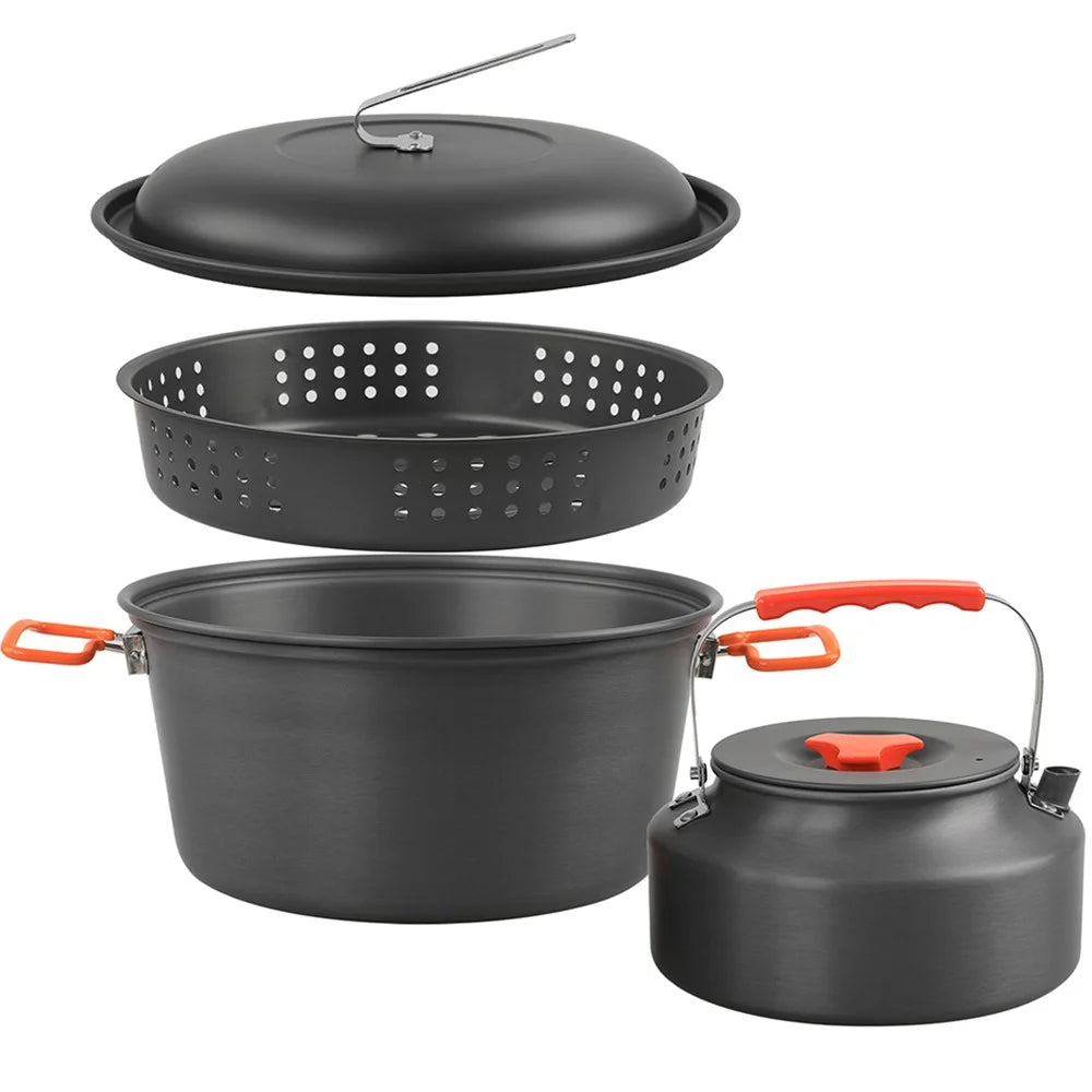 AOTU Aluminium Alloy Camping Cookware Set 1.6L Kettle + 5.0L Cooking Steam Pot (BPA-Free, No FDA) - 4