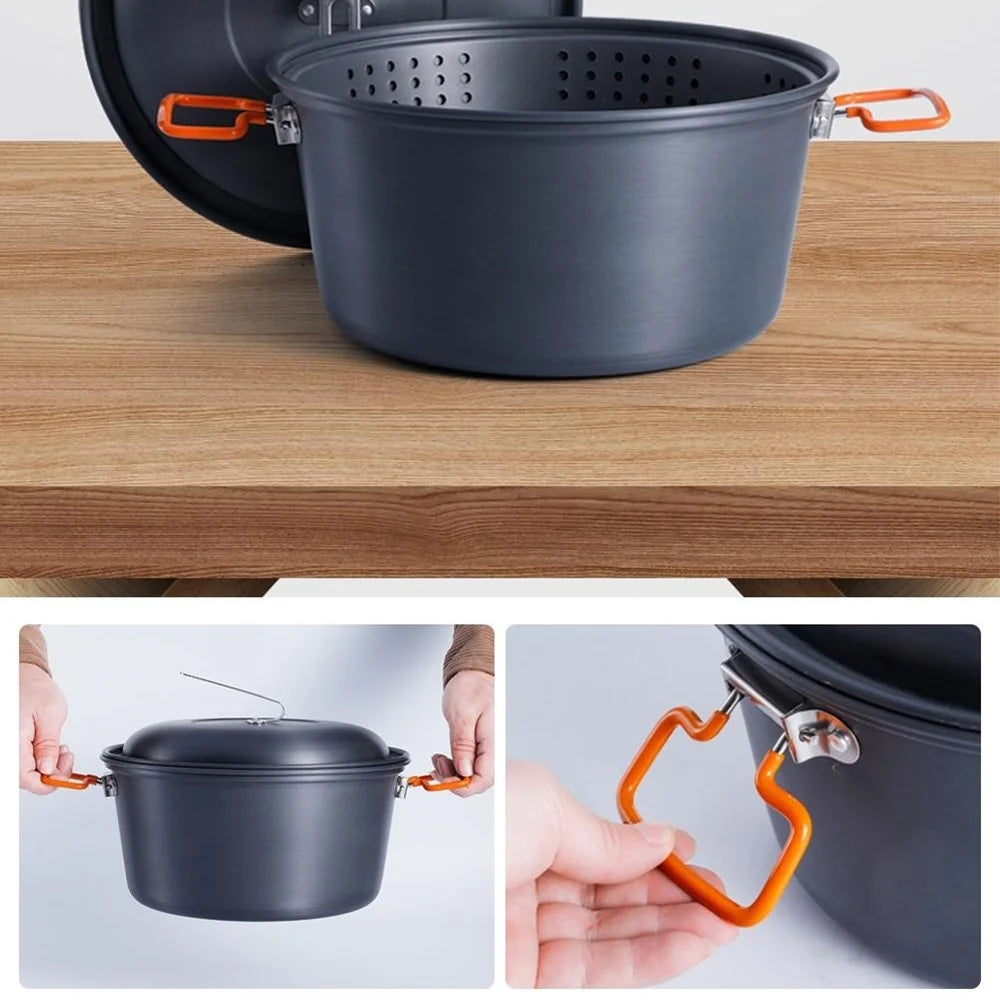 AOTU Aluminium Alloy Camping Cookware Set 1.6L Kettle + 5.0L Cooking Steam Pot (BPA-Free, No FDA) - 6