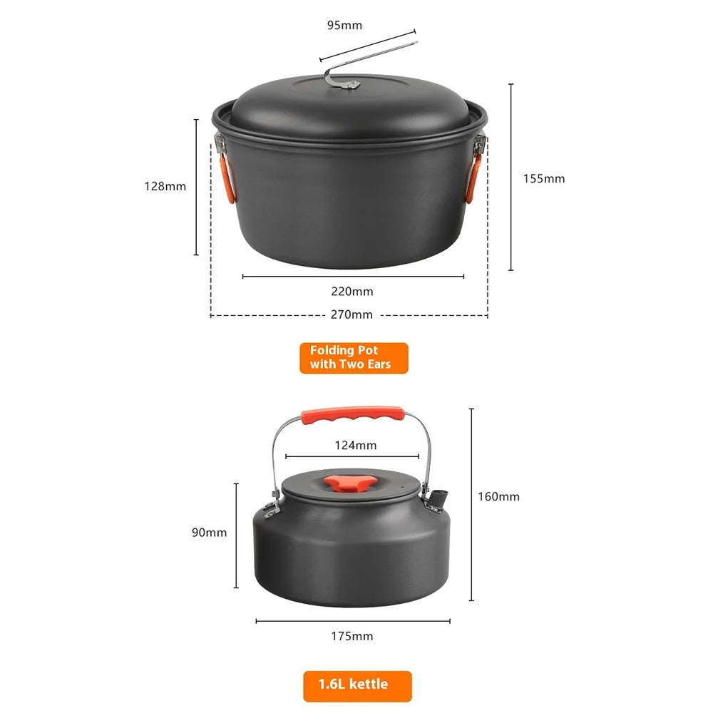 AOTU Aluminium Alloy Camping Cookware Set 1.6L Kettle + 5.0L Cooking Steam Pot (BPA-Free, No FDA) - 7