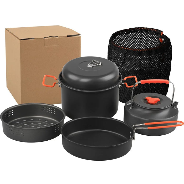 AOTU Camping 1.6L Kettle + 5.0L Cooking Steam Pot + Fry Pan (BPA-Free, No FDA) - 5