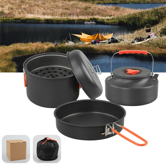 AOTU Camping 1.6L Kettle + 5.0L Cooking Steam Pot + Fry Pan (BPA-Free, No FDA) - 6