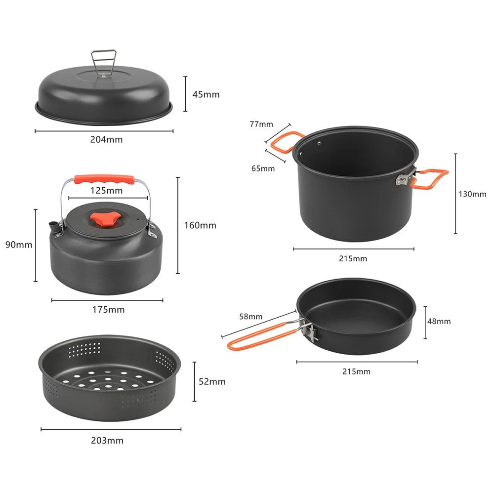 AOTU DS-718 Camping Cookware Set Kettle Cooking Pot Fry Pan Stainless Steel Plate Bowl Water Cup (BPA-Free, No FDA) - 5
