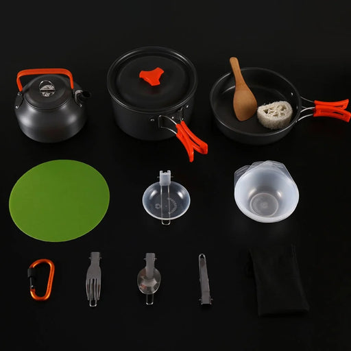 AOTU Camping Cookware Set Kettle Cooking Pot Fry Pan Cutting Board Kit (BPA-Free, No FDA) - Orange - 2