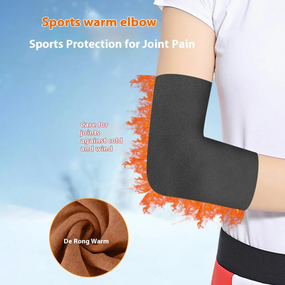 1 Pair Autumn Winter Thermal Arm Sleeves Elastic Elbow Protector Brace for Outdoor Sports - Black - 3