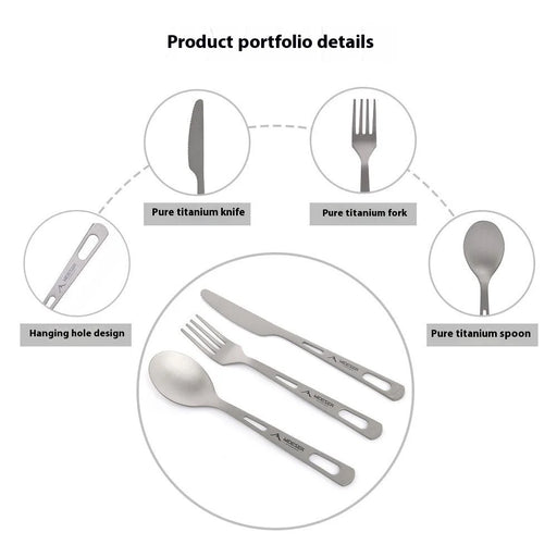 WIDESEA WSTT-121 Titanium Outdoor Camping Picnic Cutlery Set Knife Fork Spoon with Mesh Bag (BPA Free, No FDA) - 2