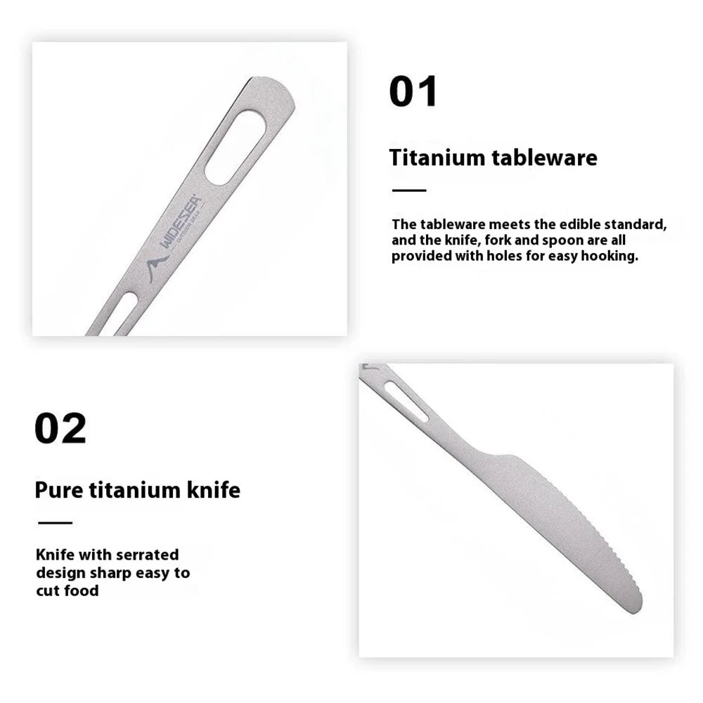 WIDESEA WSTT-121 Titanium Outdoor Camping Picnic Cutlery Set Knife Fork Spoon with Mesh Bag (BPA Free, No FDA) - 3