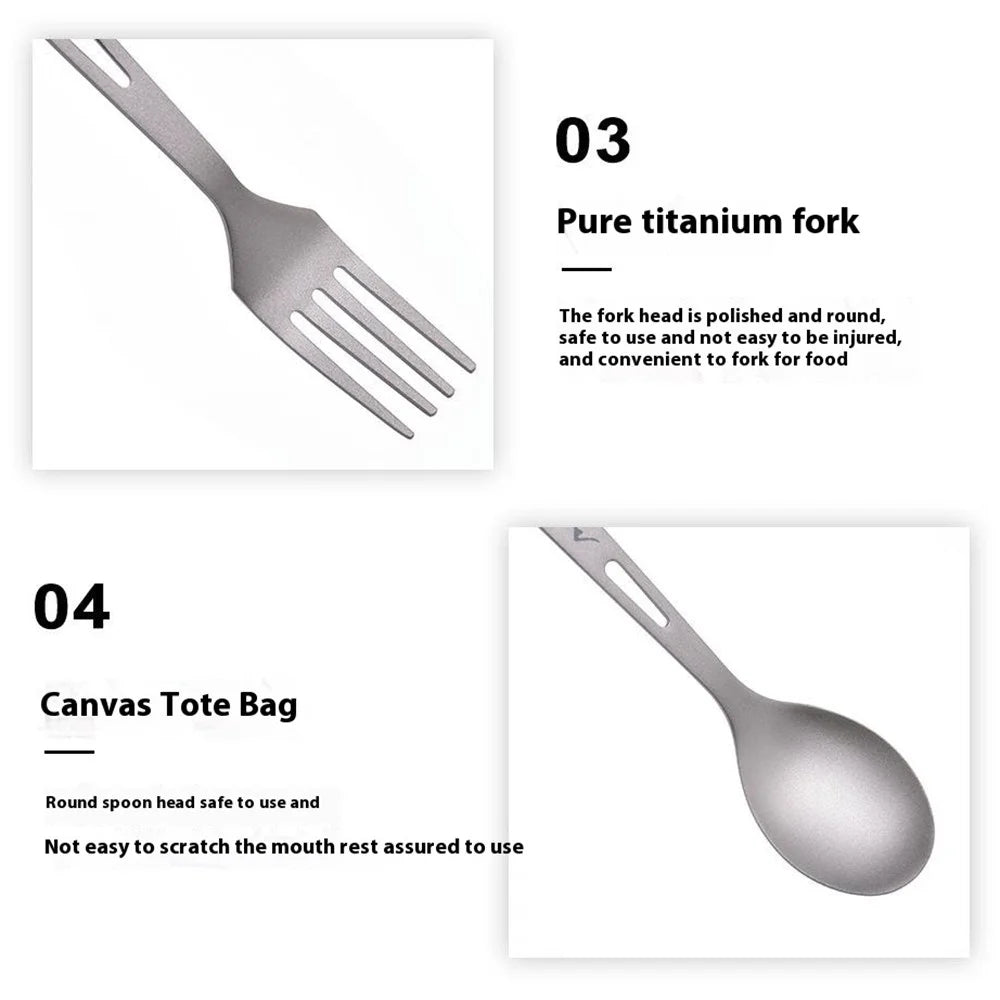 WIDESEA WSTT-121 Titanium Outdoor Camping Picnic Cutlery Set Knife Fork Spoon with Mesh Bag (BPA Free, No FDA) - 4