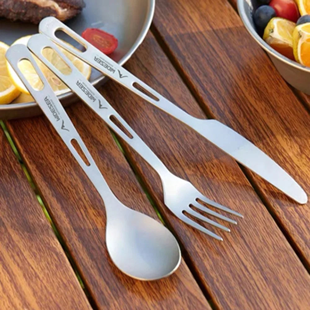 WIDESEA WSTT-121 Titanium Outdoor Camping Picnic Cutlery Set Knife Fork Spoon with Mesh Bag (BPA Free, No FDA) - 5