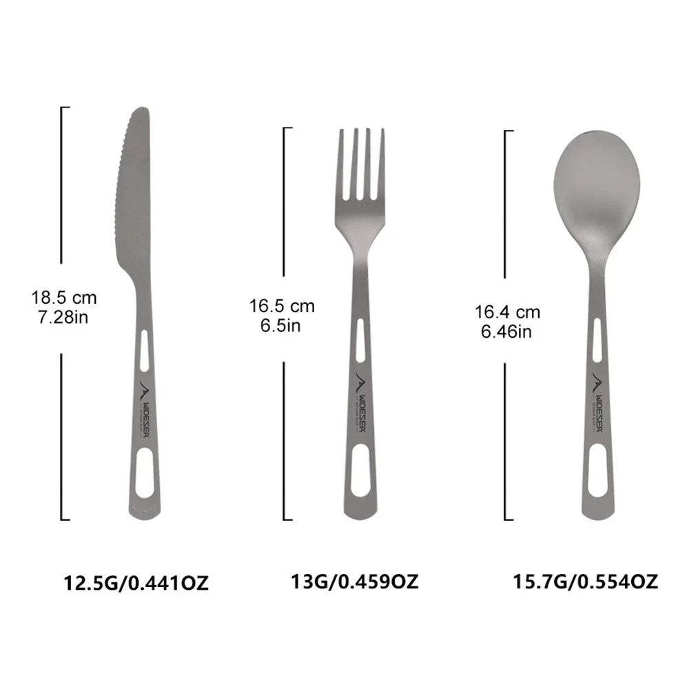 WIDESEA WSTT-121 Titanium Outdoor Camping Picnic Cutlery Set Knife Fork Spoon with Mesh Bag (BPA Free, No FDA) - 6