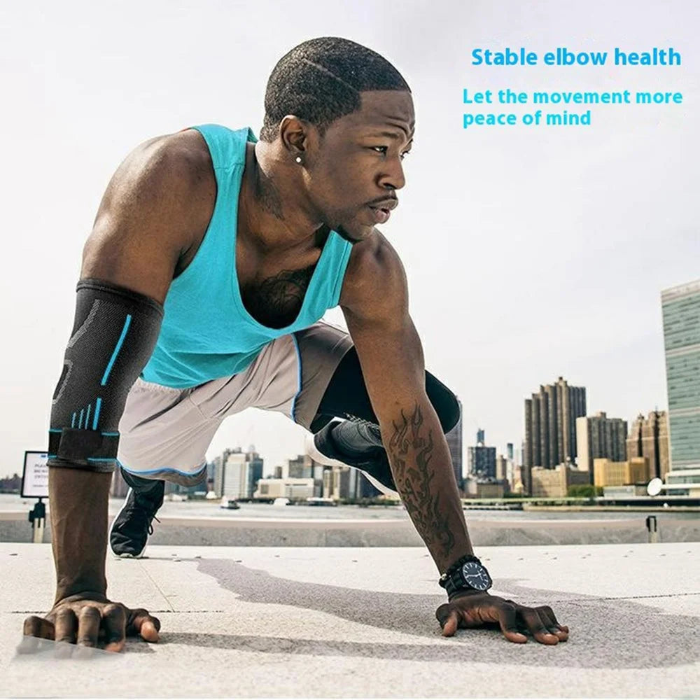 YF-JS021 1Pc Sports Elbow Brace Basketball Tennis Badminton Arm Support Fitness Breathable Compression Sleeve - Blue M - 2