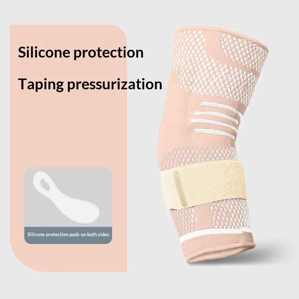 6871 1Pc 3D Knitted Elbow Support Built-in Silicone Pad Breathable Sports Elbow Brace for Tennis Basketball - Nude/M - 2