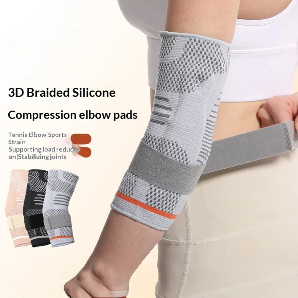 6871 1Pc 3D Knitted Elbow Support Built-in Silicone Pad Breathable Sports Elbow Brace for Tennis Basketball - Nude/M - 3