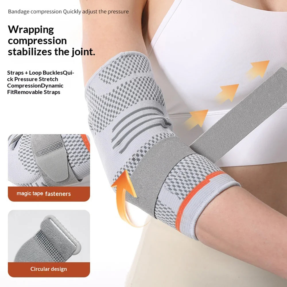 6871 1Pc 3D Knitted Elbow Support Built-in Silicone Pad Breathable Sports Elbow Brace for Tennis Basketball - Nude/M - 4