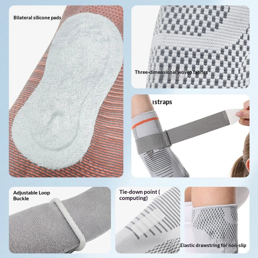 6871 1Pc 3D Knitted Elbow Support Built-in Silicone Pad Breathable Sports Elbow Brace for Tennis Basketball - Nude/M - 5