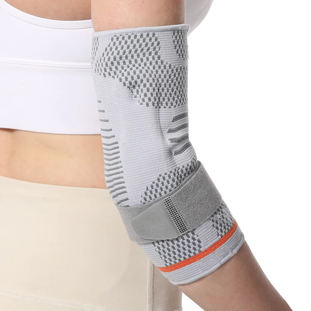 6871 1Pc 3D Knitted Elbow Support Built-in Silicone Pad Breathable Sports Elbow Brace for Tennis Basketball - Nude/M - 6