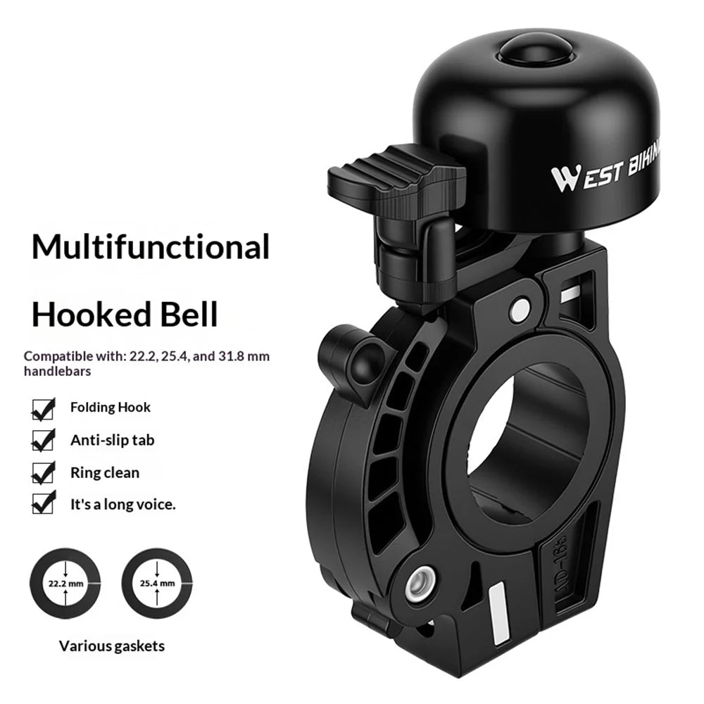 WEST BIKING YP0706078 Aluminum Alloy Bike Bell with Hook 360 Degree Rotatable Crisp Sound Horn for Cycling - Style A - 2