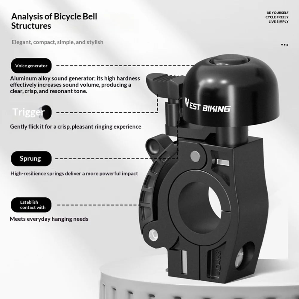 WEST BIKING YP0706078 Aluminum Alloy Bike Bell with Hook 360 Degree Rotatable Crisp Sound Horn for Cycling - Style A - 5