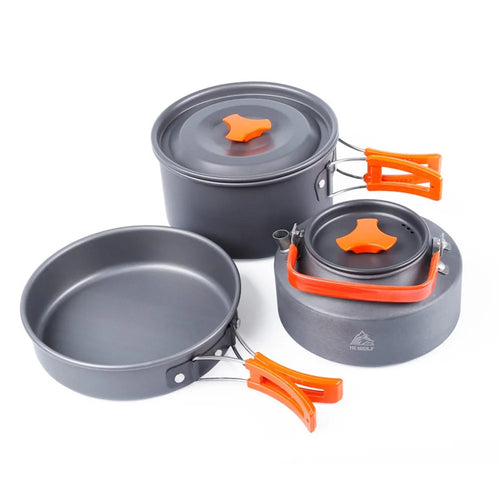 HEWOLF HW-K2103 Portable Handle Pan Temperature Resistant Camping Cookware Set with Large Water Bottle for 4-5 People - 1