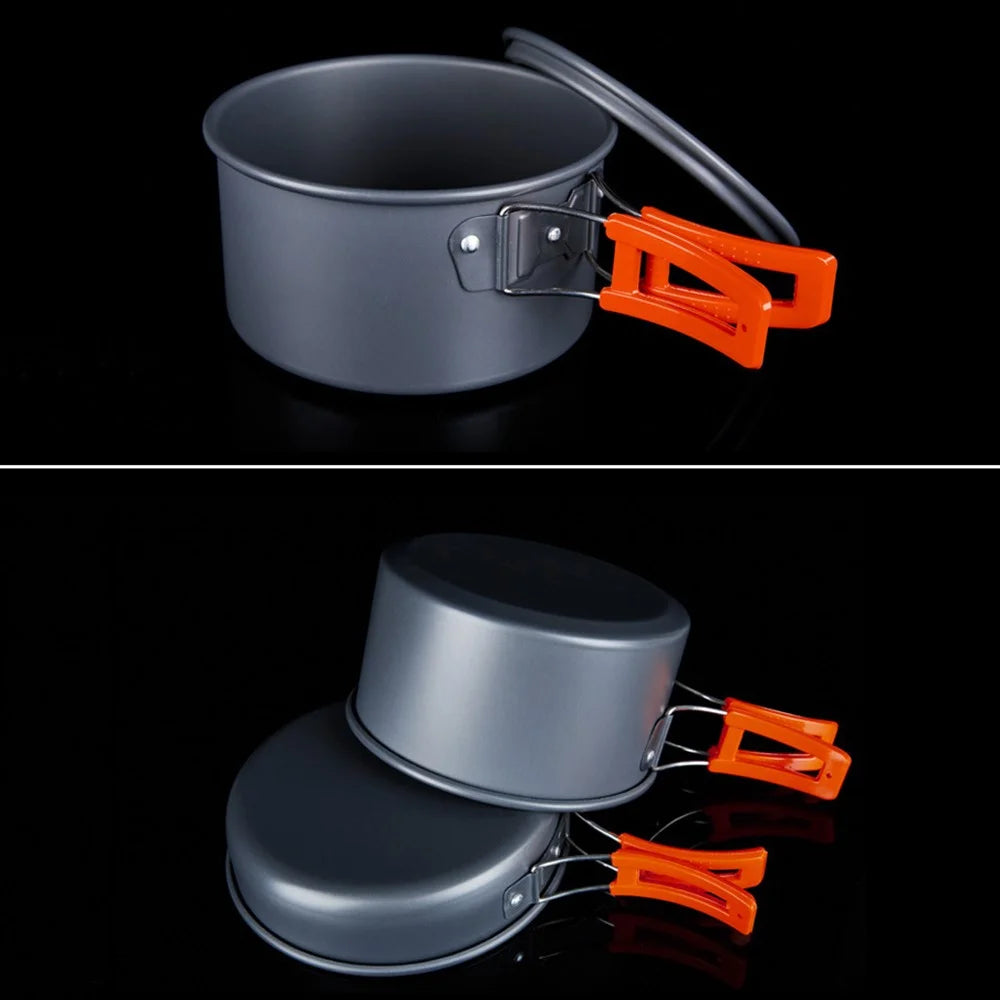 HEWOLF HW-K2103 Portable Handle Pan Temperature Resistant Camping Cookware Set with Large Water Bottle for 4-5 People - 3
