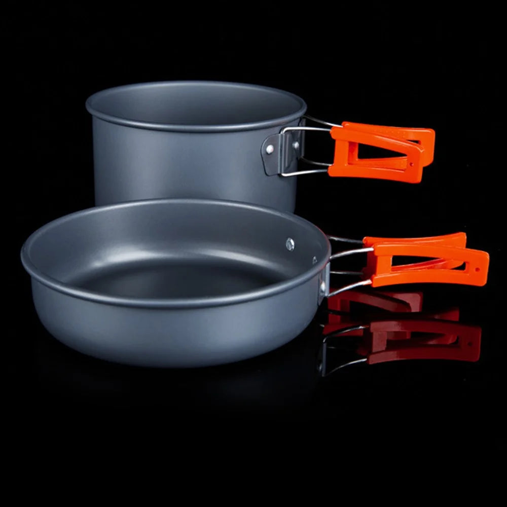 HEWOLF HW-K1692 Portable Handle Pan Temperature Resistant Camping Cookware Set with Water Bottle for 2-3 People - 4