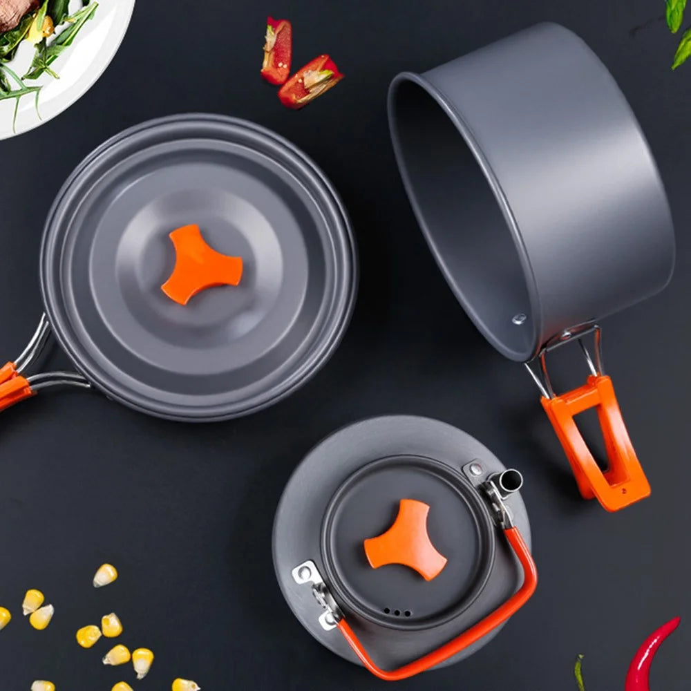 HEWOLF HW-K1692 Portable Handle Pan Temperature Resistant Camping Cookware Set with Water Bottle for 2-3 People - 5