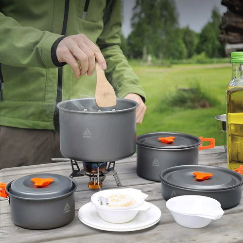 HEWOLF HW-K1501 Portable Non-slip Handle Pan Temperature Resistant Camping Cookware Set for 4-5 People - 1