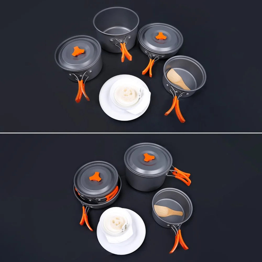 HEWOLF HW-K1501 Portable Non-slip Handle Pan Temperature Resistant Camping Cookware Set for 4-5 People - 2