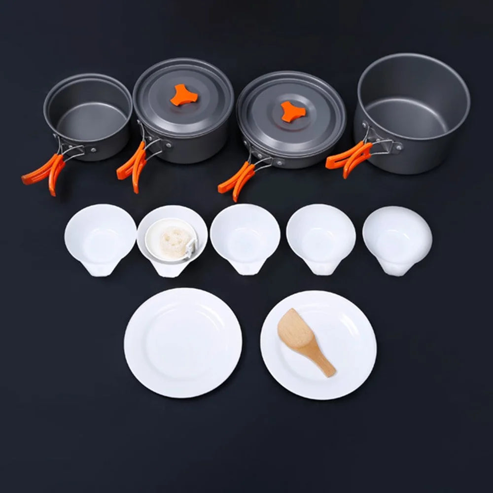 HEWOLF HW-K1501 Portable Non-slip Handle Pan Temperature Resistant Camping Cookware Set for 4-5 People - 3