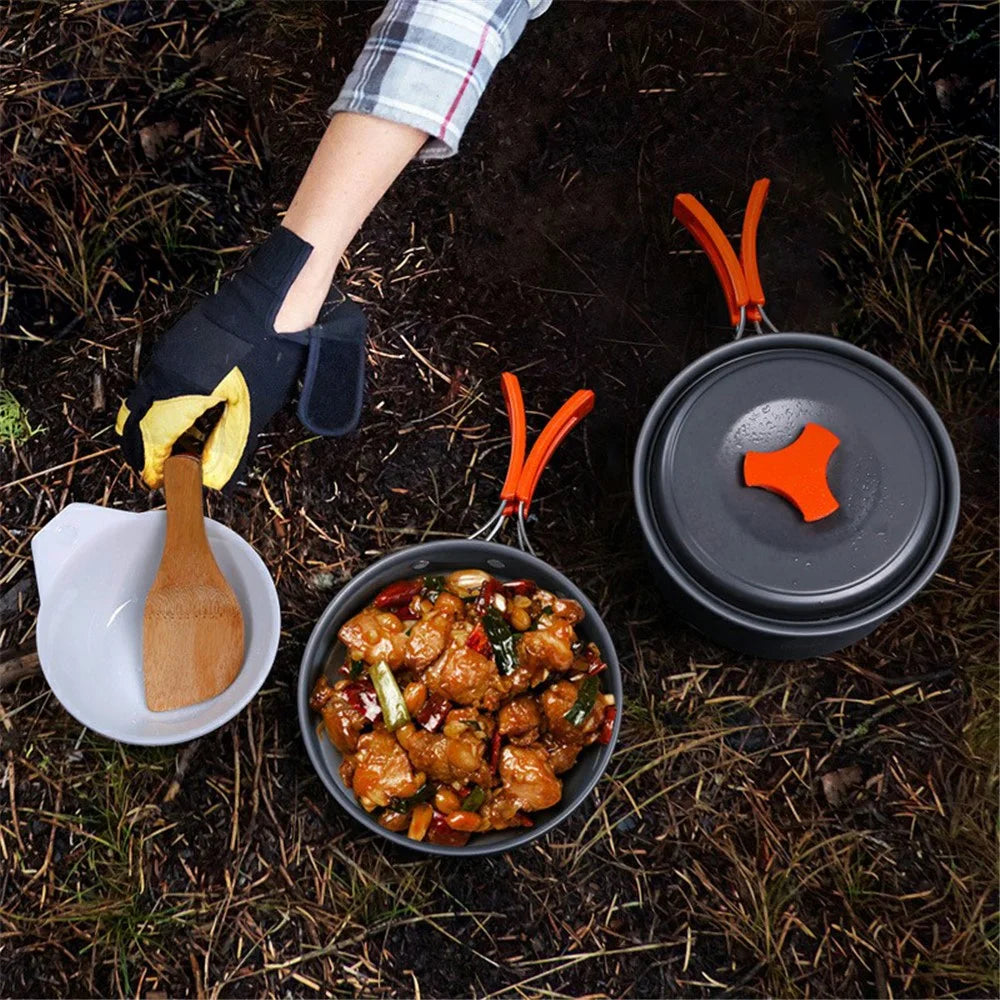HEWOLF HW-K1342 Portable Non-slip Handle Pan Temperature Resistant Camping Cookware Set for 1-2 People - 1