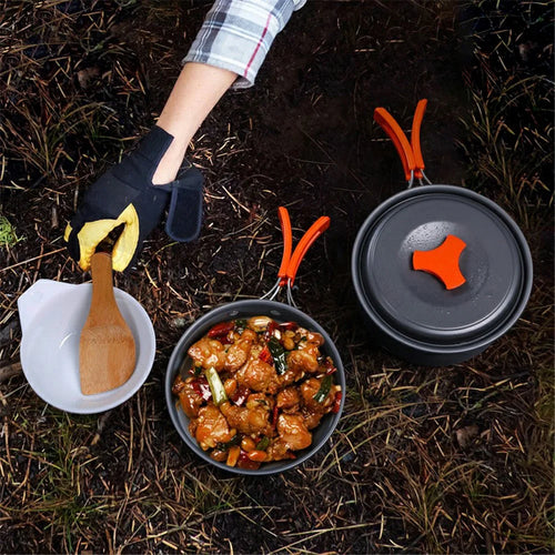 HEWOLF HW-K1342 Portable Non-slip Handle Pan Temperature Resistant Camping Cookware Set for 1-2 People - 1