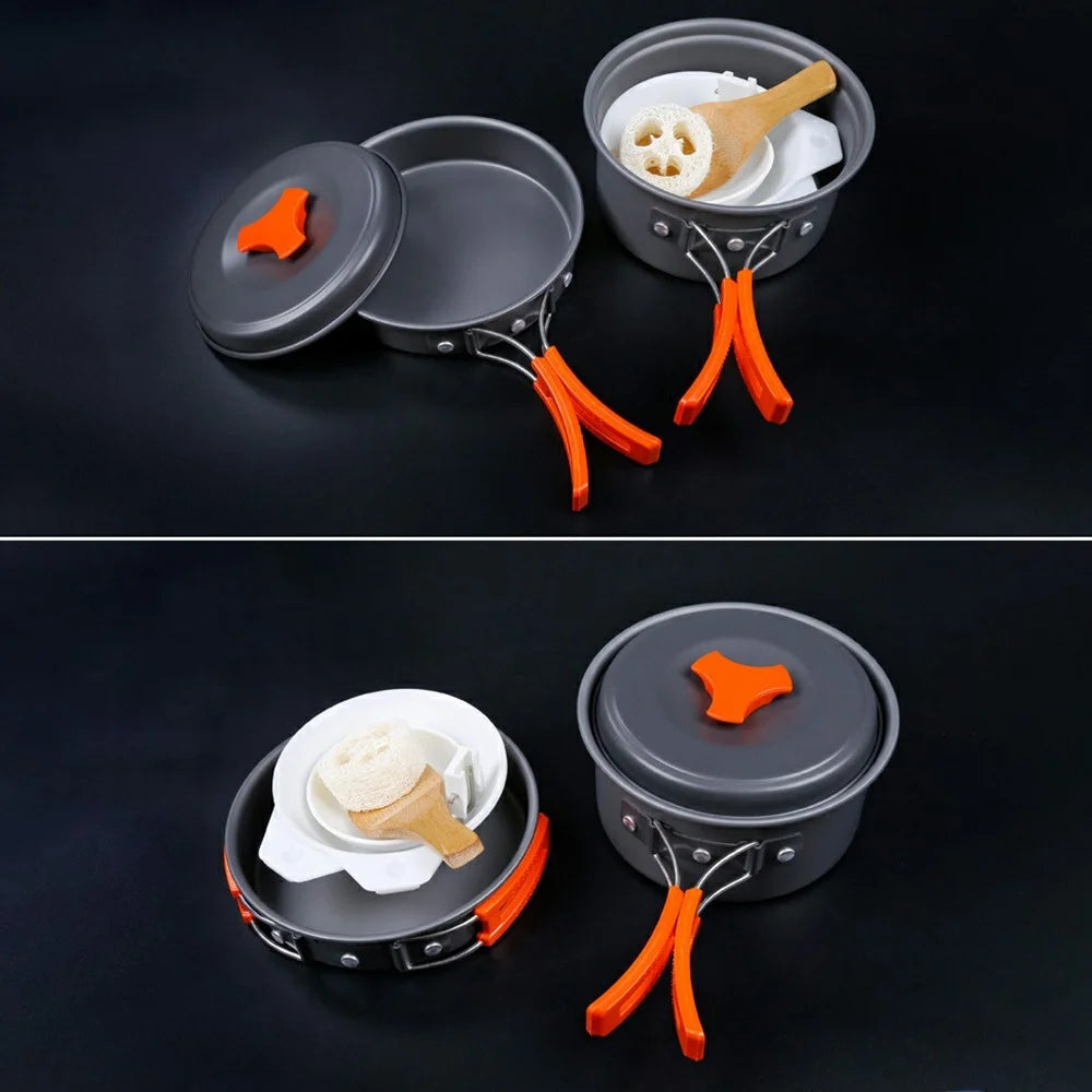 HEWOLF HW-K1342 Portable Non-slip Handle Pan Temperature Resistant Camping Cookware Set for 1-2 People - 2