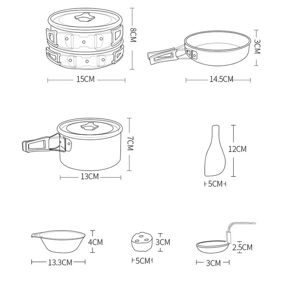 HEWOLF HW-K1342 Portable Non-slip Handle Pan Temperature Resistant Camping Cookware Set for 1-2 People - 6