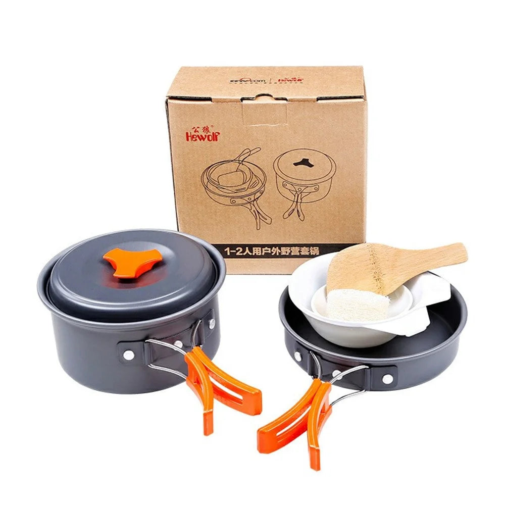 HEWOLF HW-K1342 Portable Non-slip Handle Pan Temperature Resistant Camping Cookware Set for 1-2 People - 7